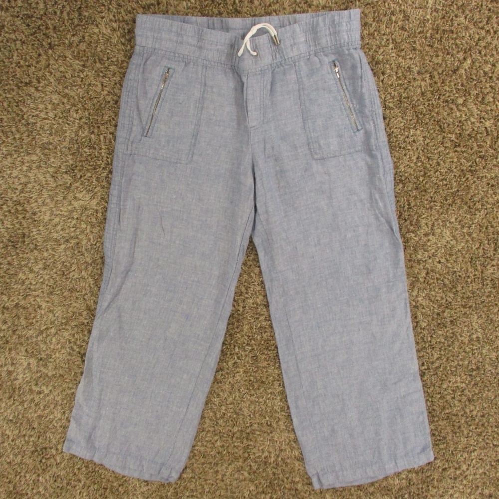 Athleta Pants Women's 16 Light Blue Cabo Linen Wide Leg Pull On High Rise